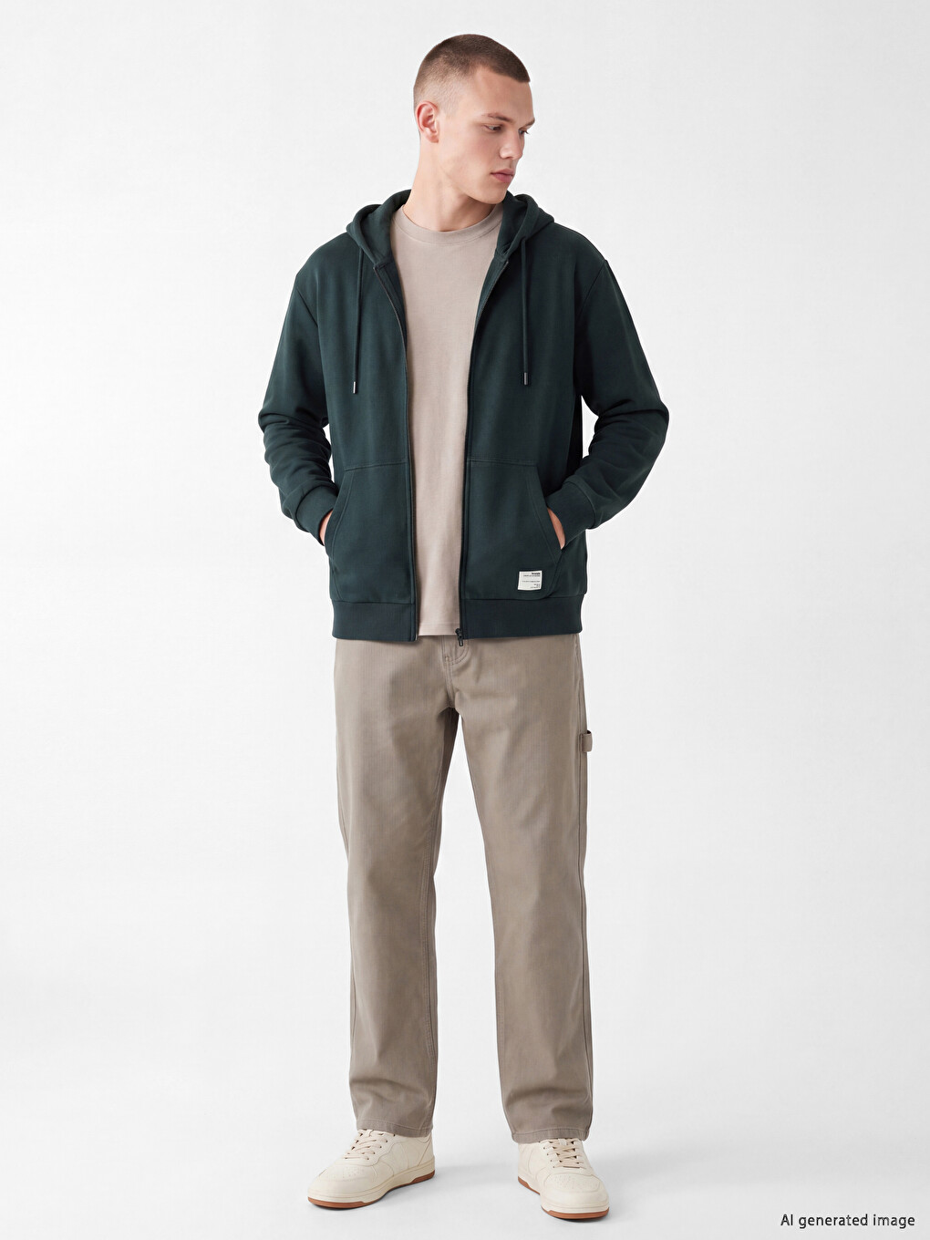 Petrol Kapüşonlu Erkek Fermuarlı Sweatshirt-1