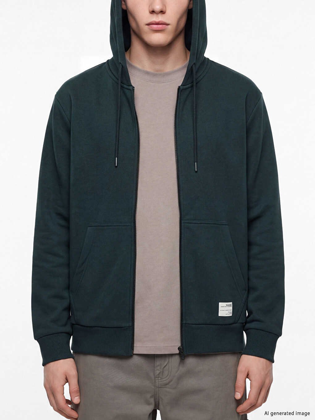 Petrol Kapüşonlu Erkek Fermuarlı Sweatshirt-2