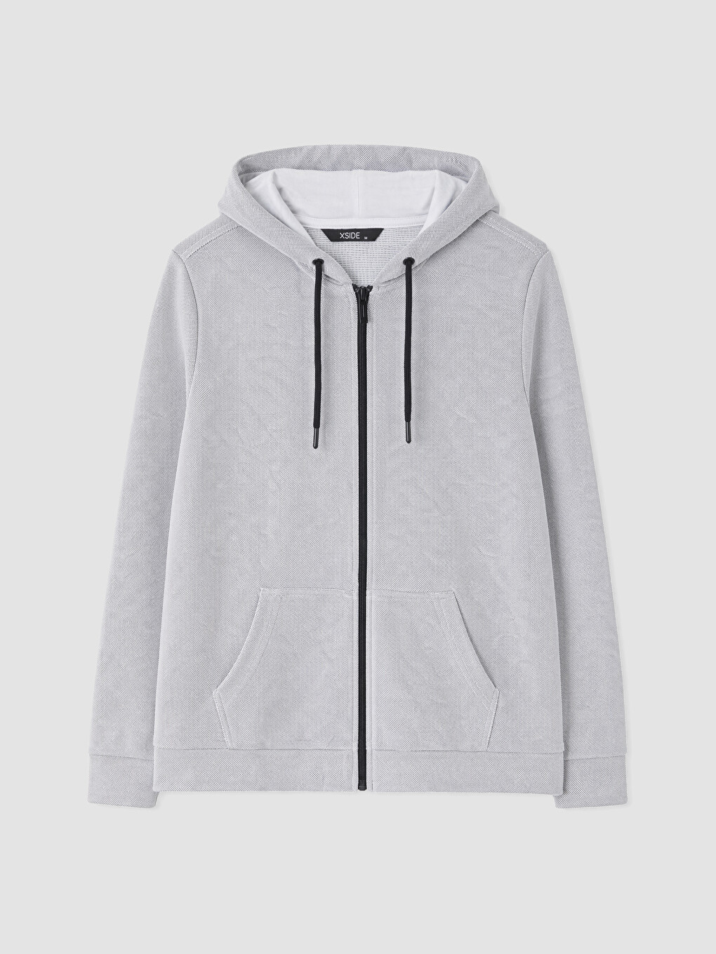 Gri Kapüşonlu Erkek Fermuarlı Sweatshirt-4