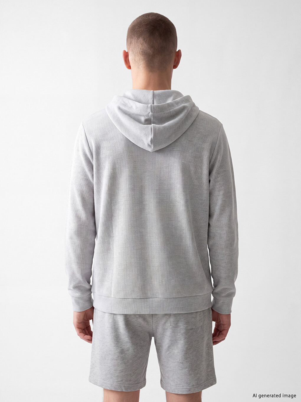 Gri Kapüşonlu Erkek Fermuarlı Sweatshirt-3