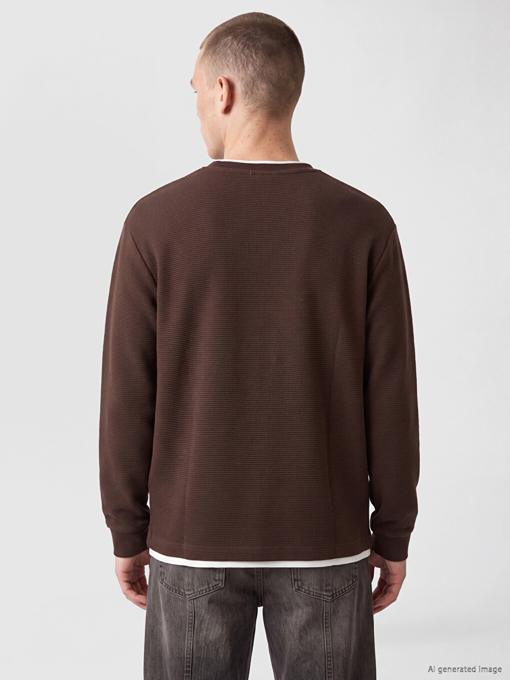 Kahverengi Bisiklet Yaka Erkek Sweatshirt-3
