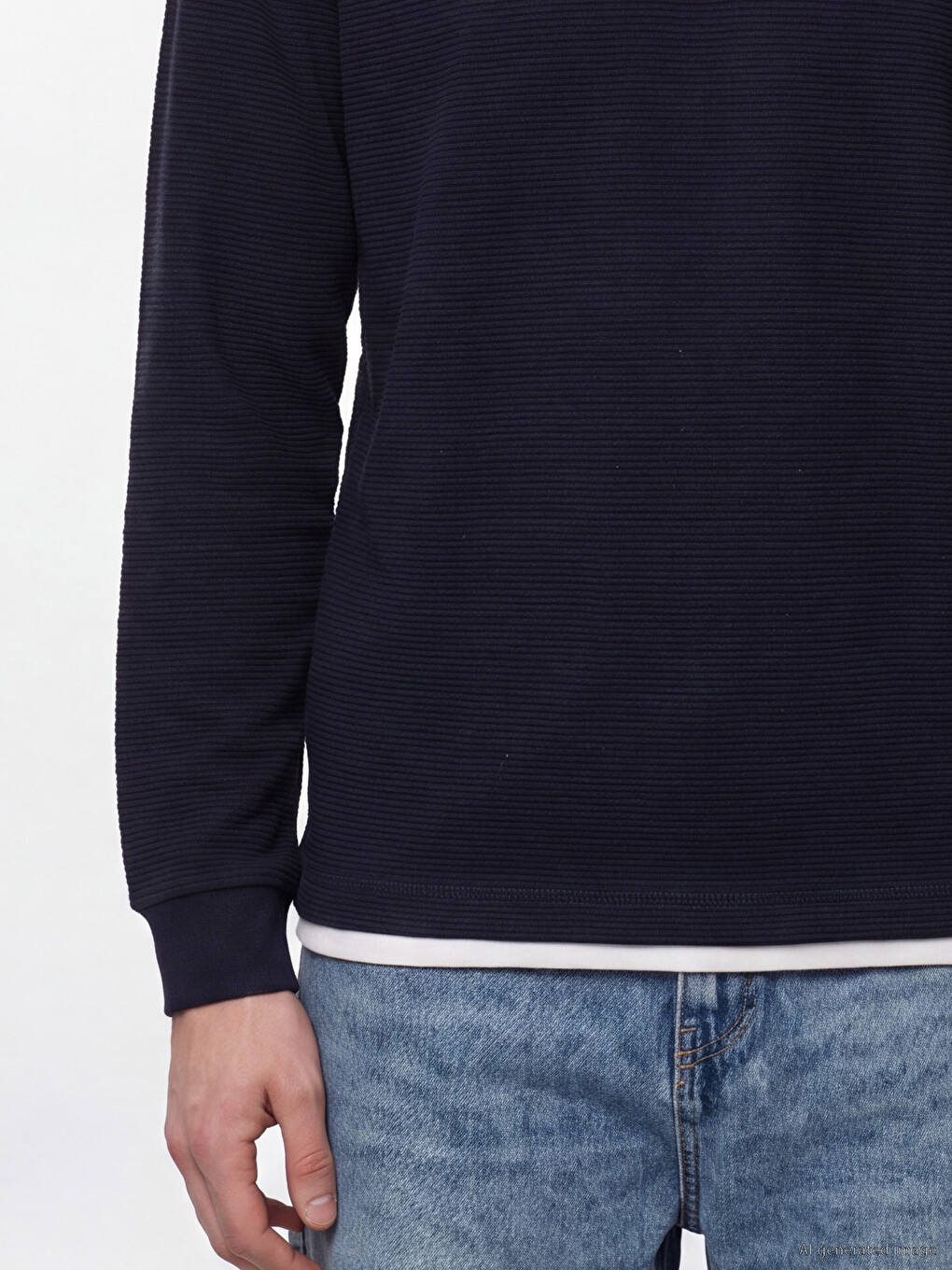 Lacivert Bisiklet Yaka Erkek Sweatshirt-2