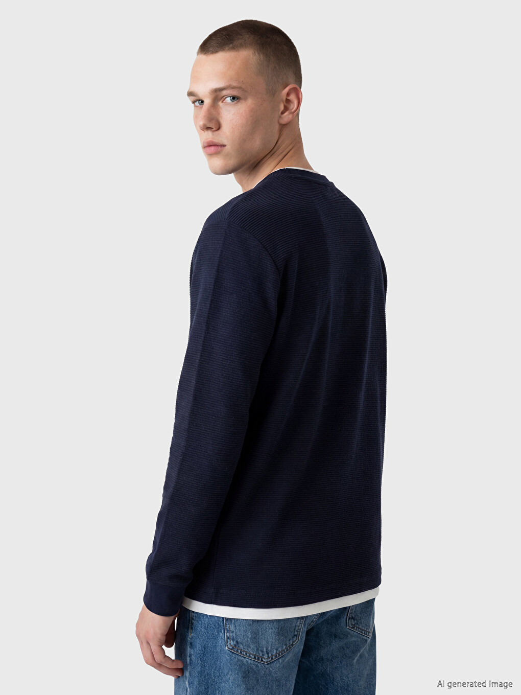 Lacivert Bisiklet Yaka Erkek Sweatshirt-3