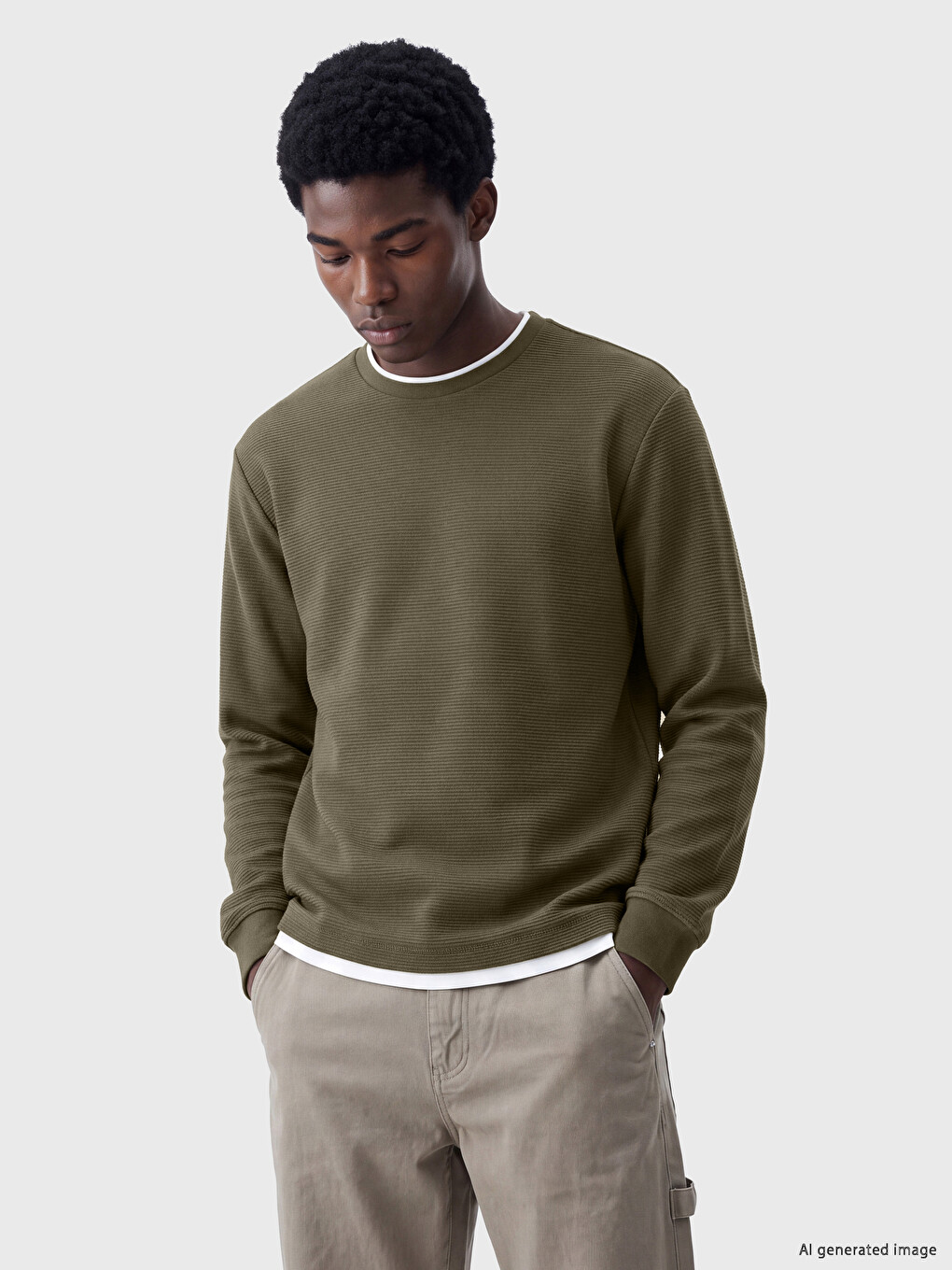 Yeşil Bisiklet Yaka Erkek Sweatshirt
