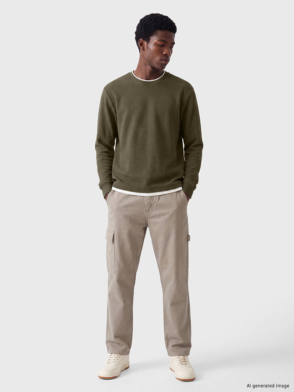 Yeşil Bisiklet Yaka Erkek Sweatshirt-1