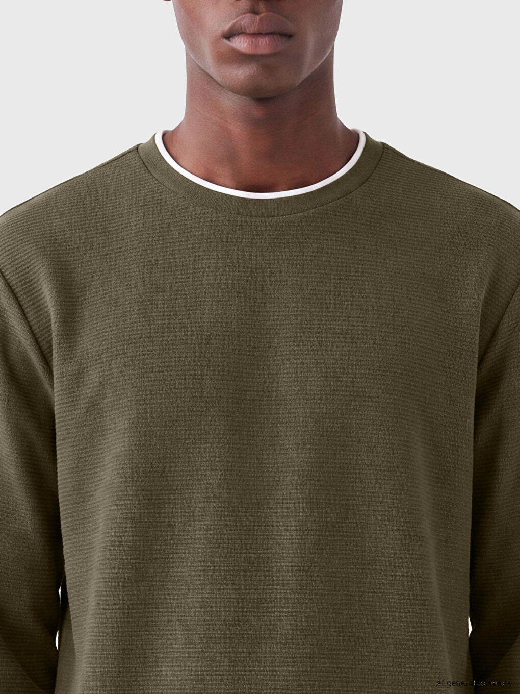 Yeşil Bisiklet Yaka Erkek Sweatshirt-2