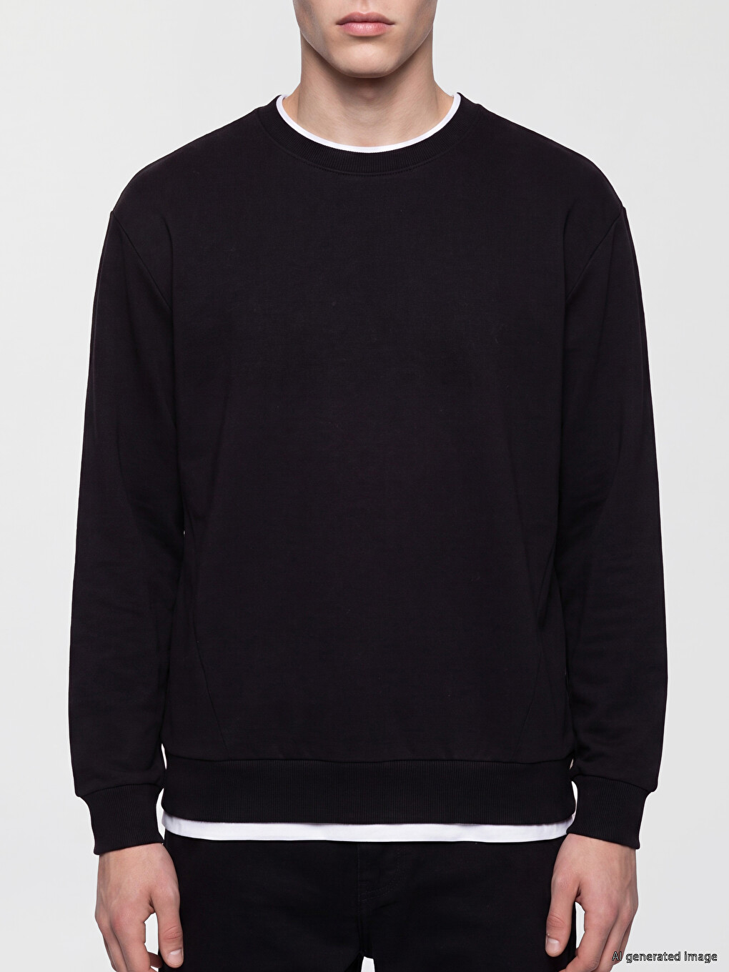 Siyah Bisiklet Yaka Erkek Sweatshirt-2