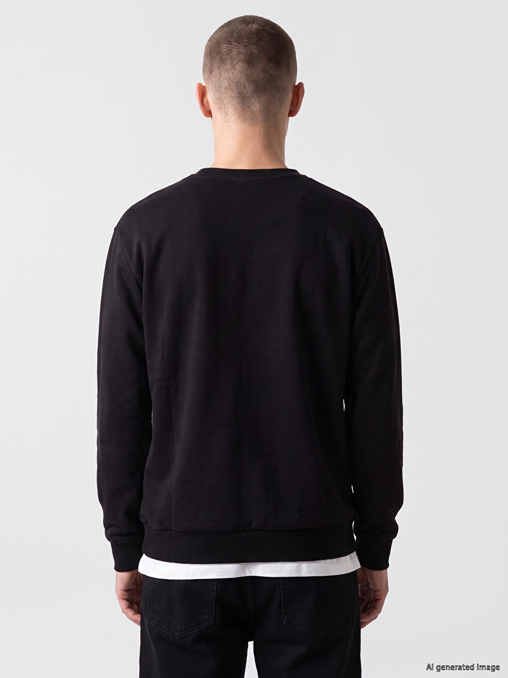 Siyah Bisiklet Yaka Erkek Sweatshirt-3