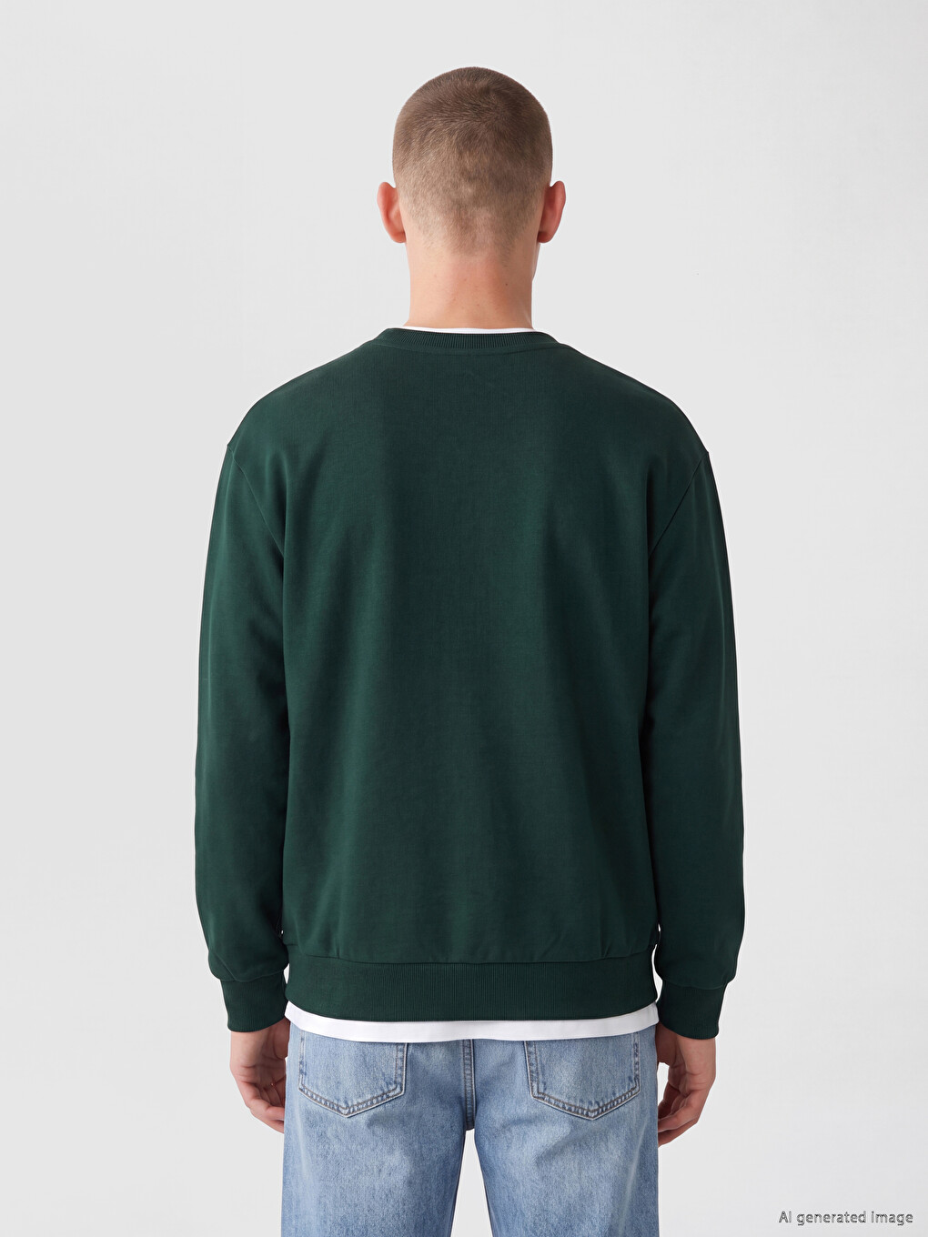 Yeşil Bisiklet Yaka Erkek Sweatshirt-3