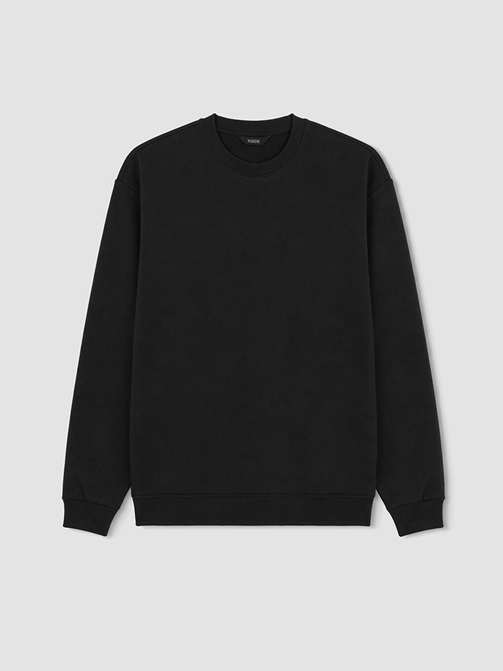 Siyah Bisiklet Yaka Erkek Kalın Sweatshirt-4