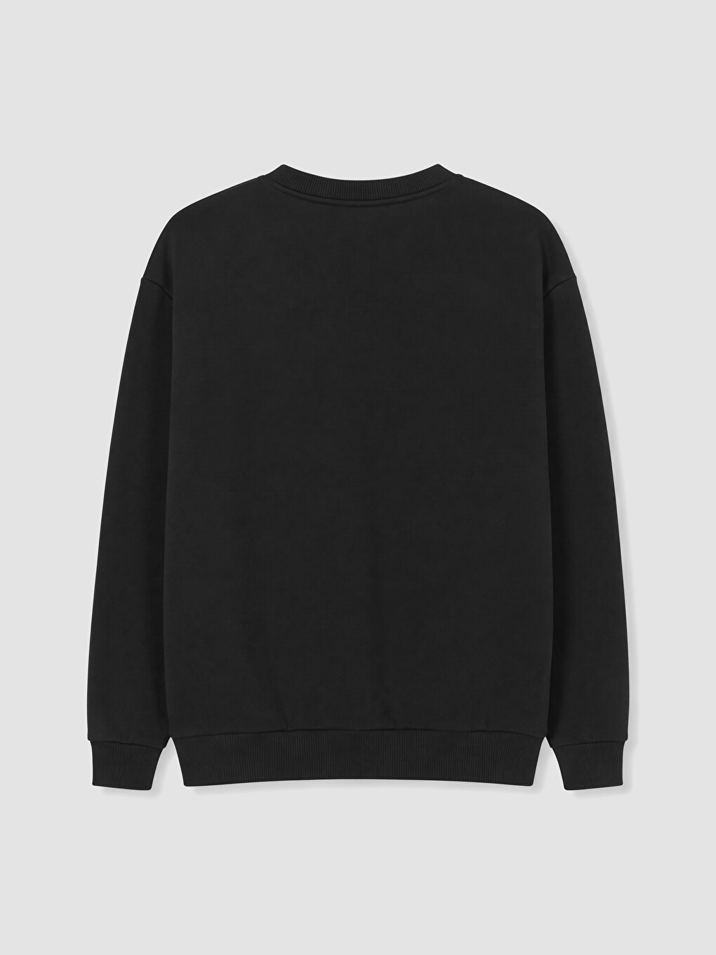 Siyah Bisiklet Yaka Erkek Kalın Sweatshirt-7