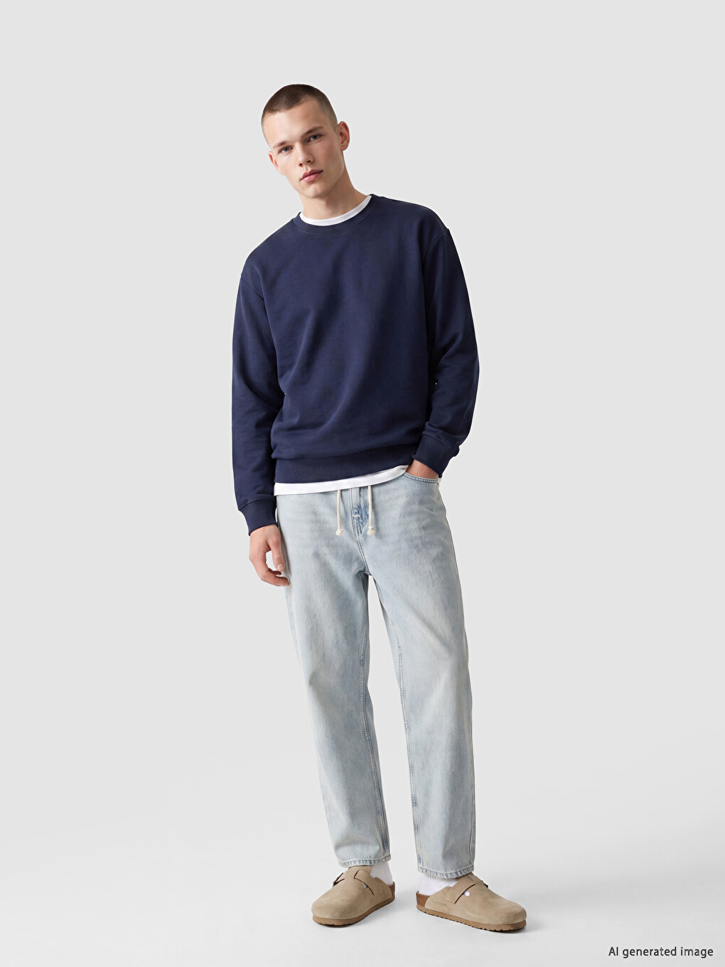 Crew Neck Men's Thick Sweatshirt-1