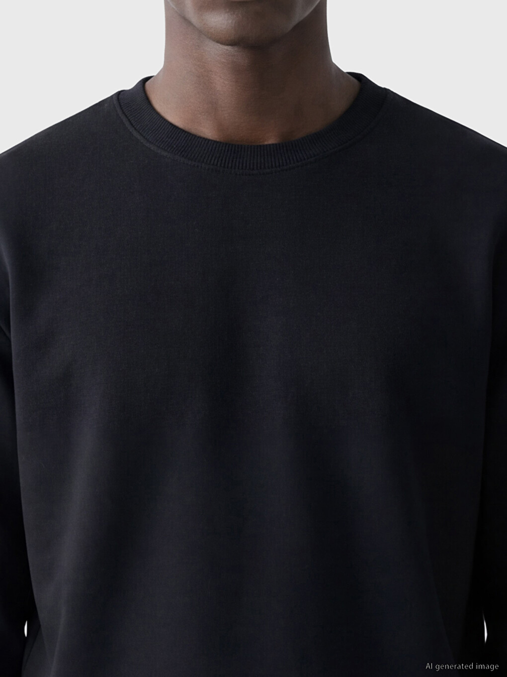 Siyah Bisiklet Yaka Erkek Kalın Sweatshirt-2