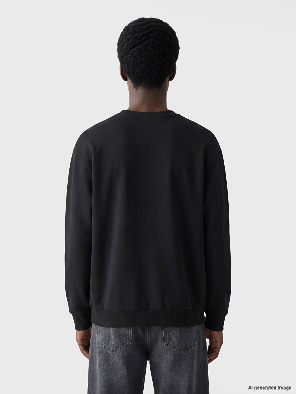 Siyah Bisiklet Yaka Erkek Kalın Sweatshirt-3
