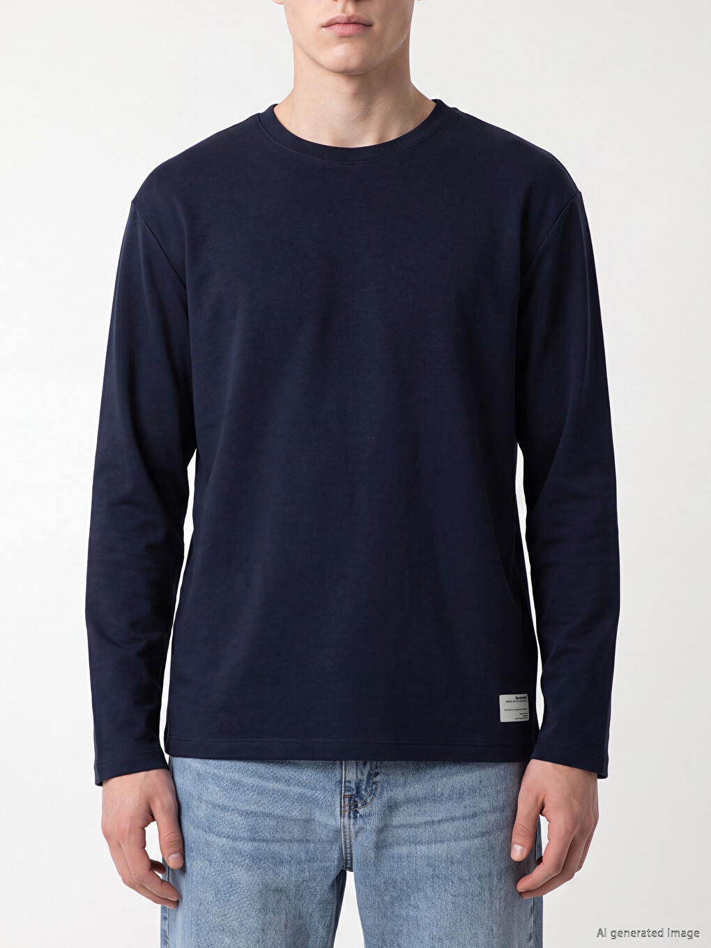Lacivert Bisiklet Yaka Erkek Sweatshirt-2