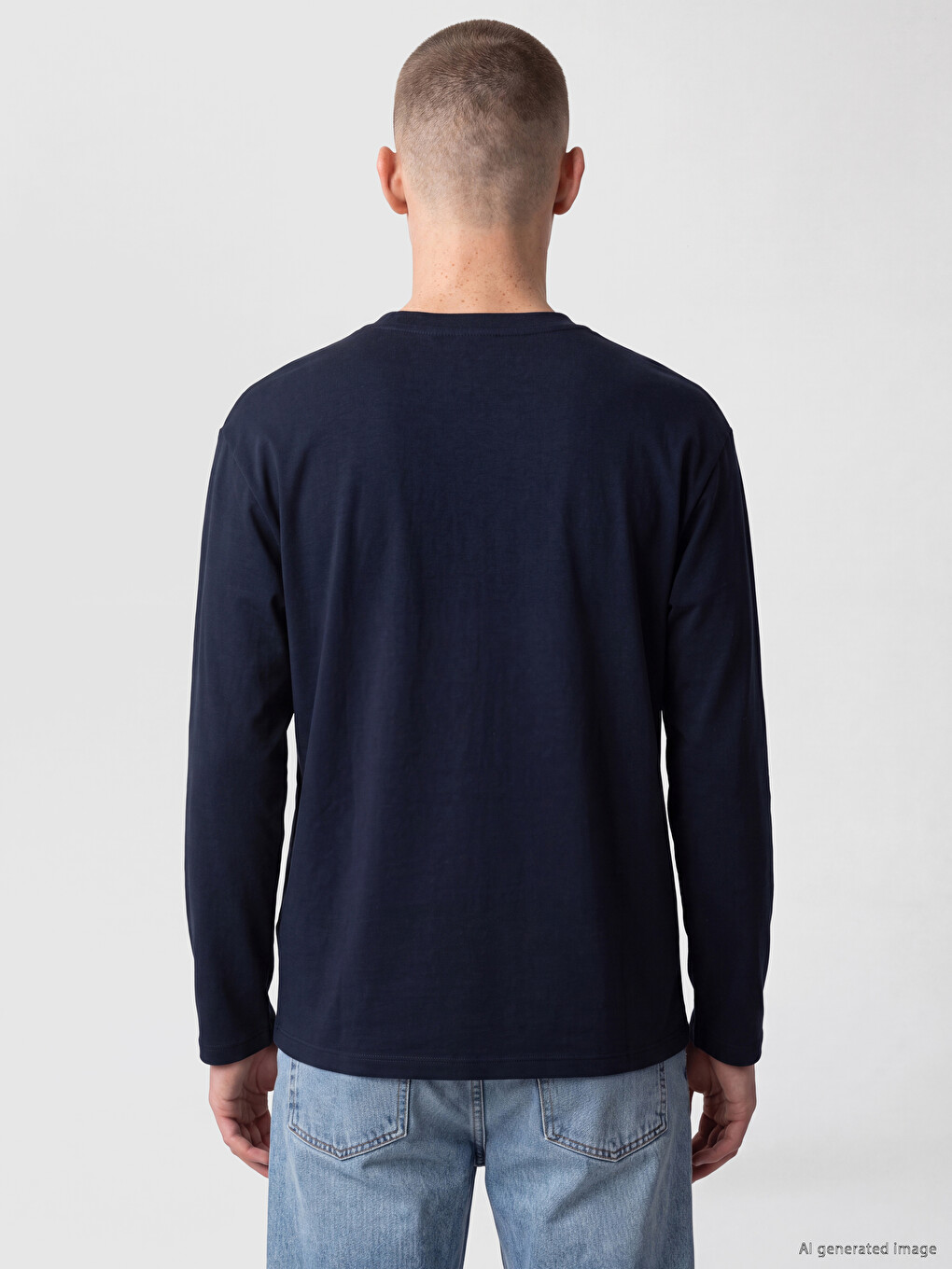 Lacivert Bisiklet Yaka Erkek Sweatshirt-3