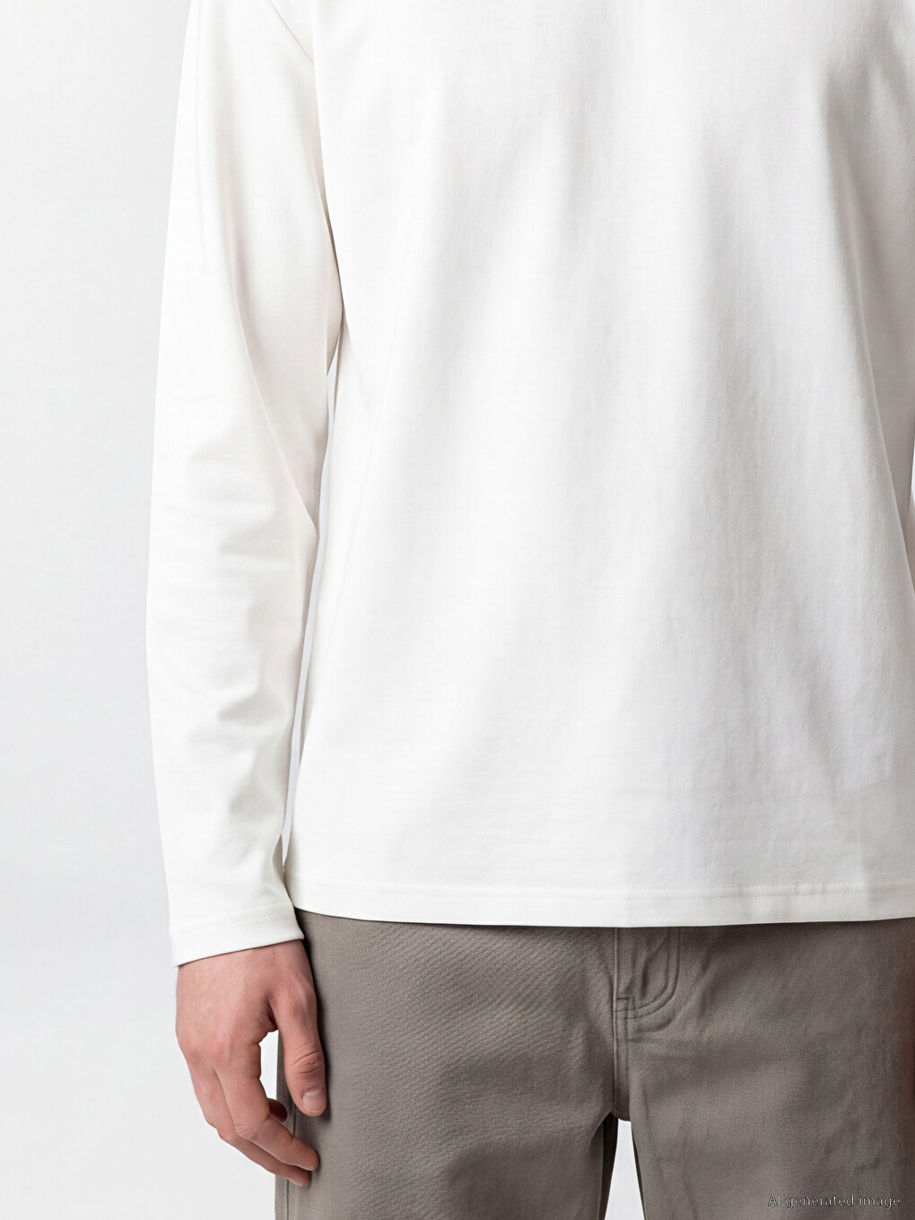 Ekru Bisiklet Yaka Erkek Sweatshirt-2
