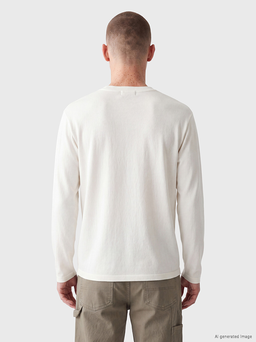 Ekru Bisiklet Yaka Erkek Sweatshirt-3