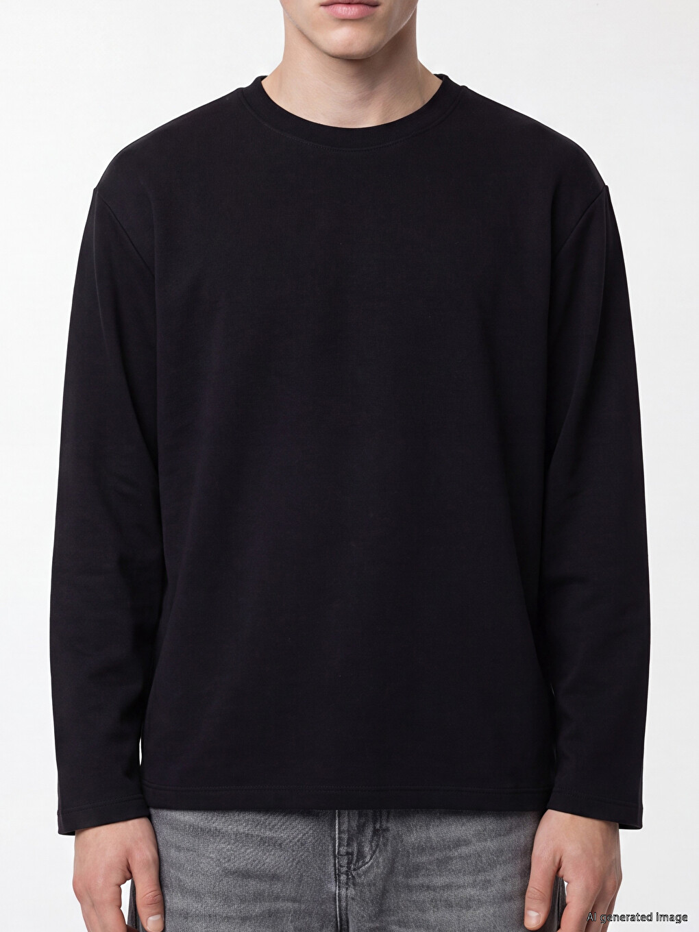 Siyah Bisiklet Yaka Erkek Sweatshirt-2