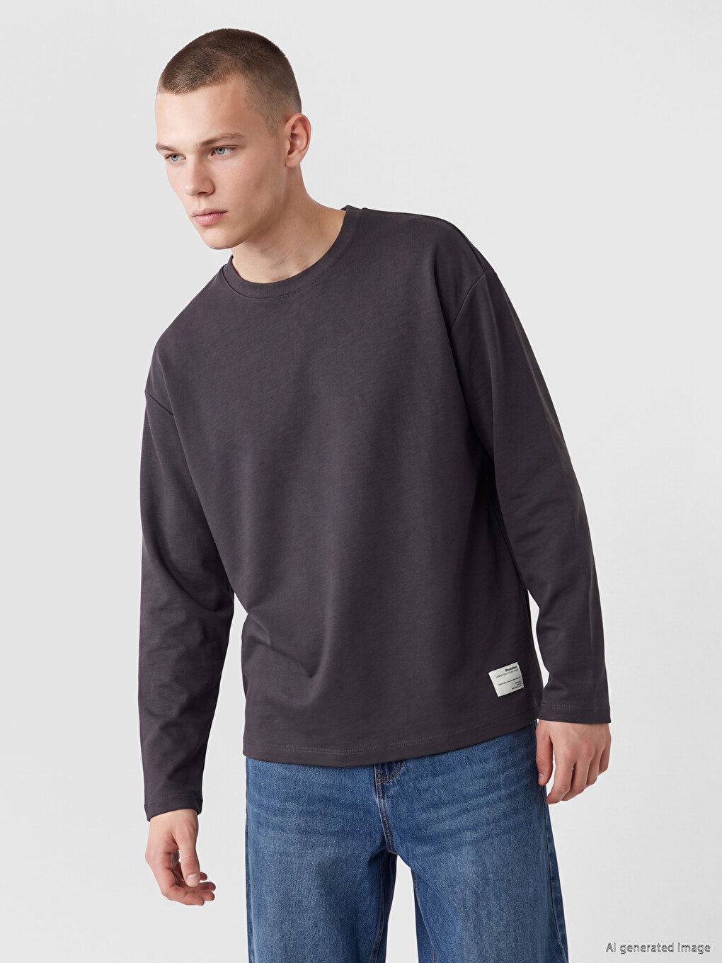 Antrasit Bisiklet Yaka Erkek Sweatshirt
