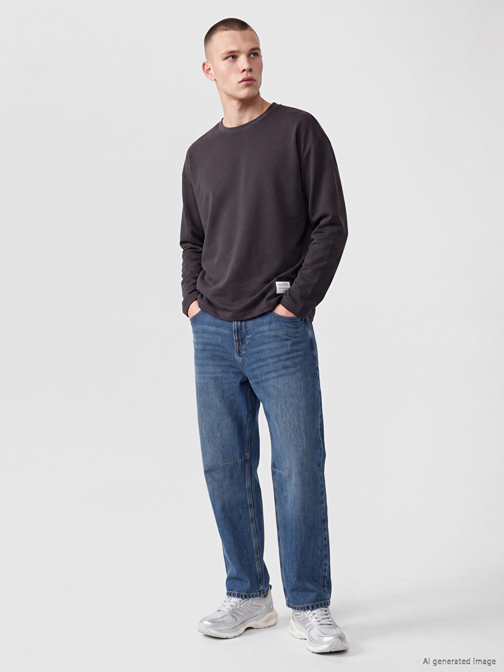 Antrasit Bisiklet Yaka Erkek Sweatshirt-1