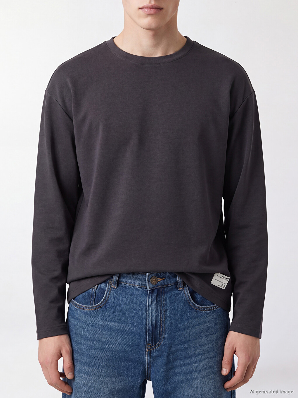 Antrasit Bisiklet Yaka Erkek Sweatshirt-2