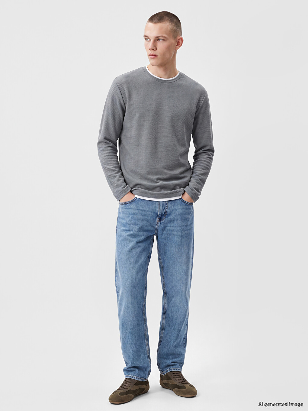 Mavi Bisiklet Yaka Erkek Sweatshirt-1