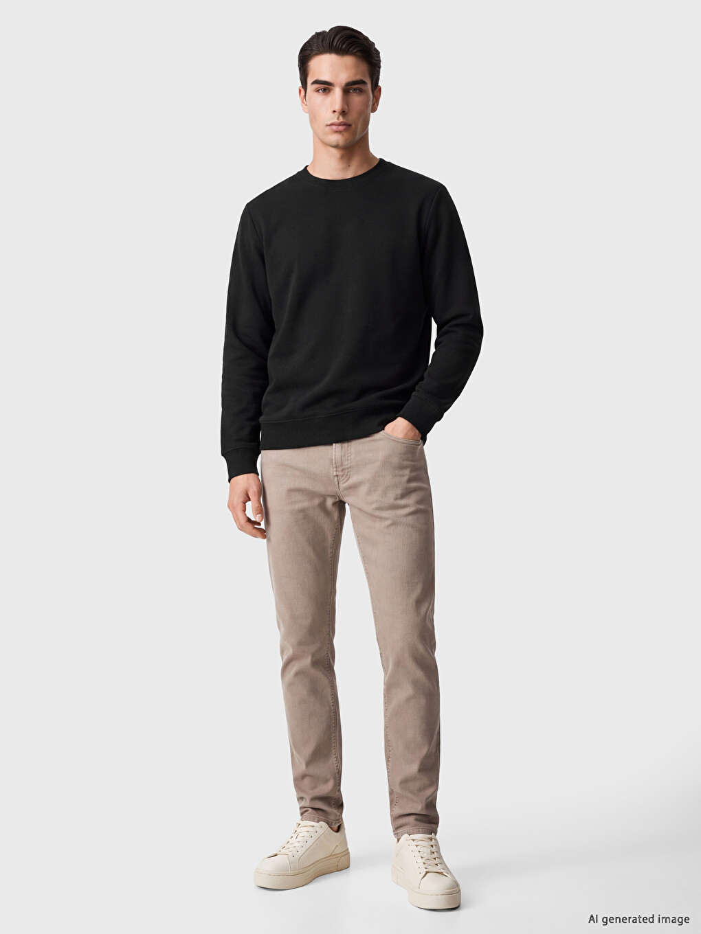 Siyah Bisiklet Yaka Erkek Kalın Sweatshirt-1