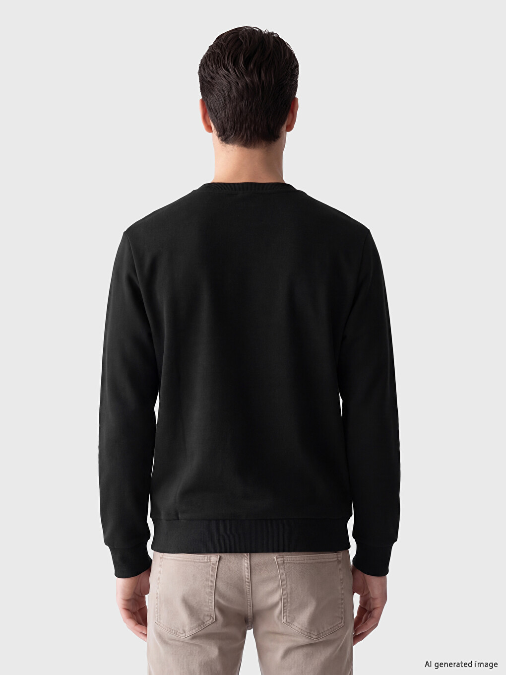 Siyah Bisiklet Yaka Erkek Kalın Sweatshirt-2