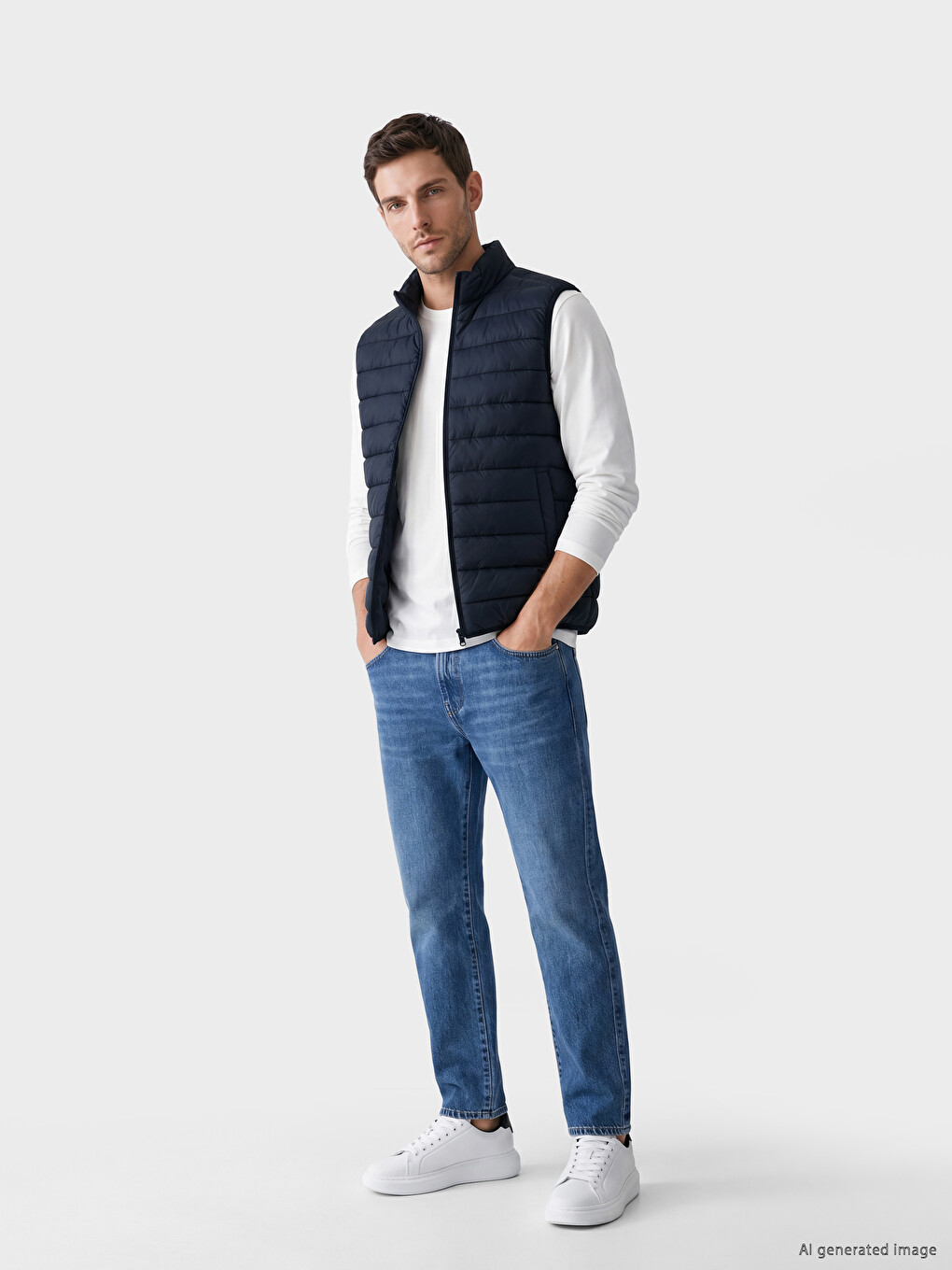 Lacivert Regular Fit Dik Yaka Kapitone Erkek Şişme Yelek-1