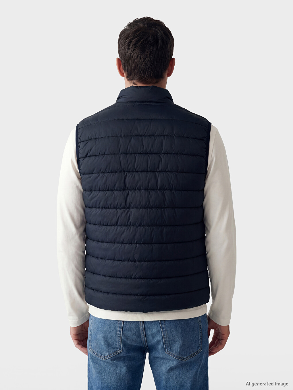 Lacivert Regular Fit Dik Yaka Kapitone Erkek Şişme Yelek-2