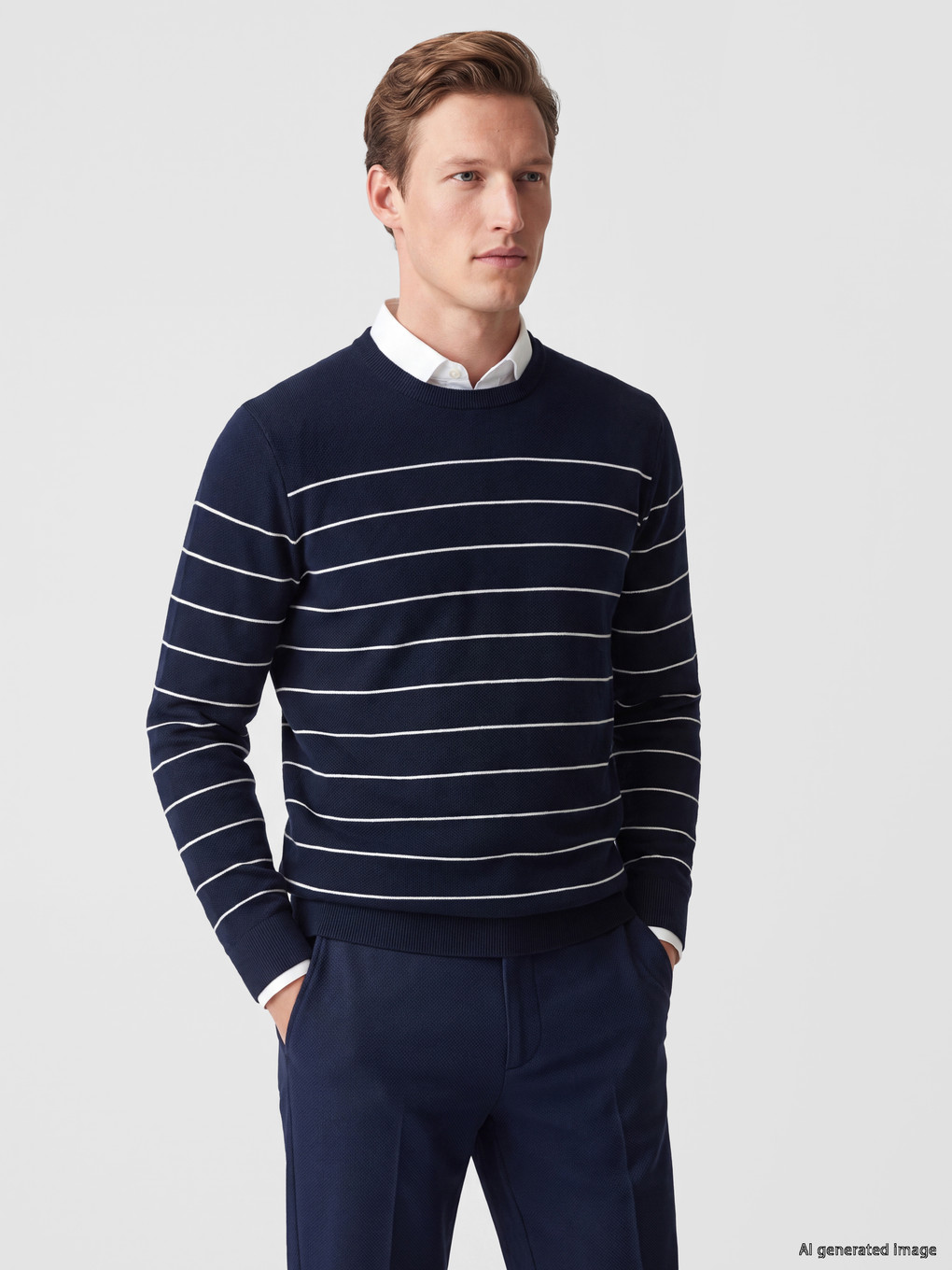 Crew Neck Striped Men's Knitwear Sweater