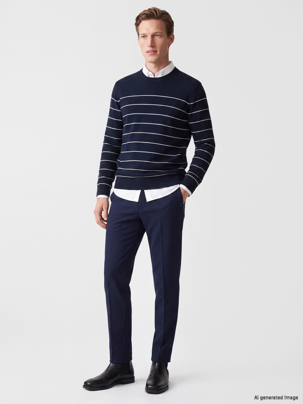 Crew Neck Striped Men's Knitwear Sweater-1
