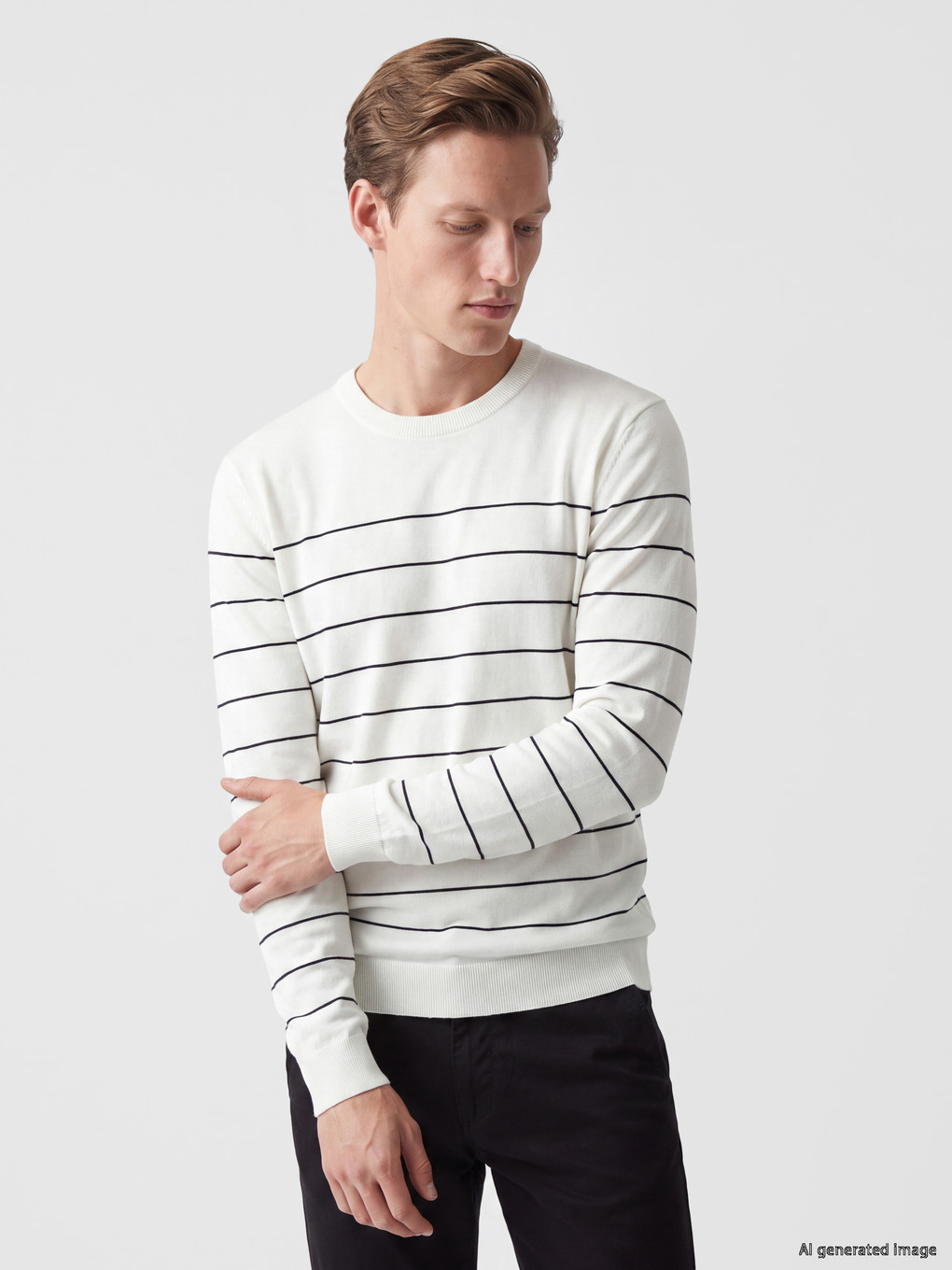 Crew Neck Striped Men's Knitwear Sweater