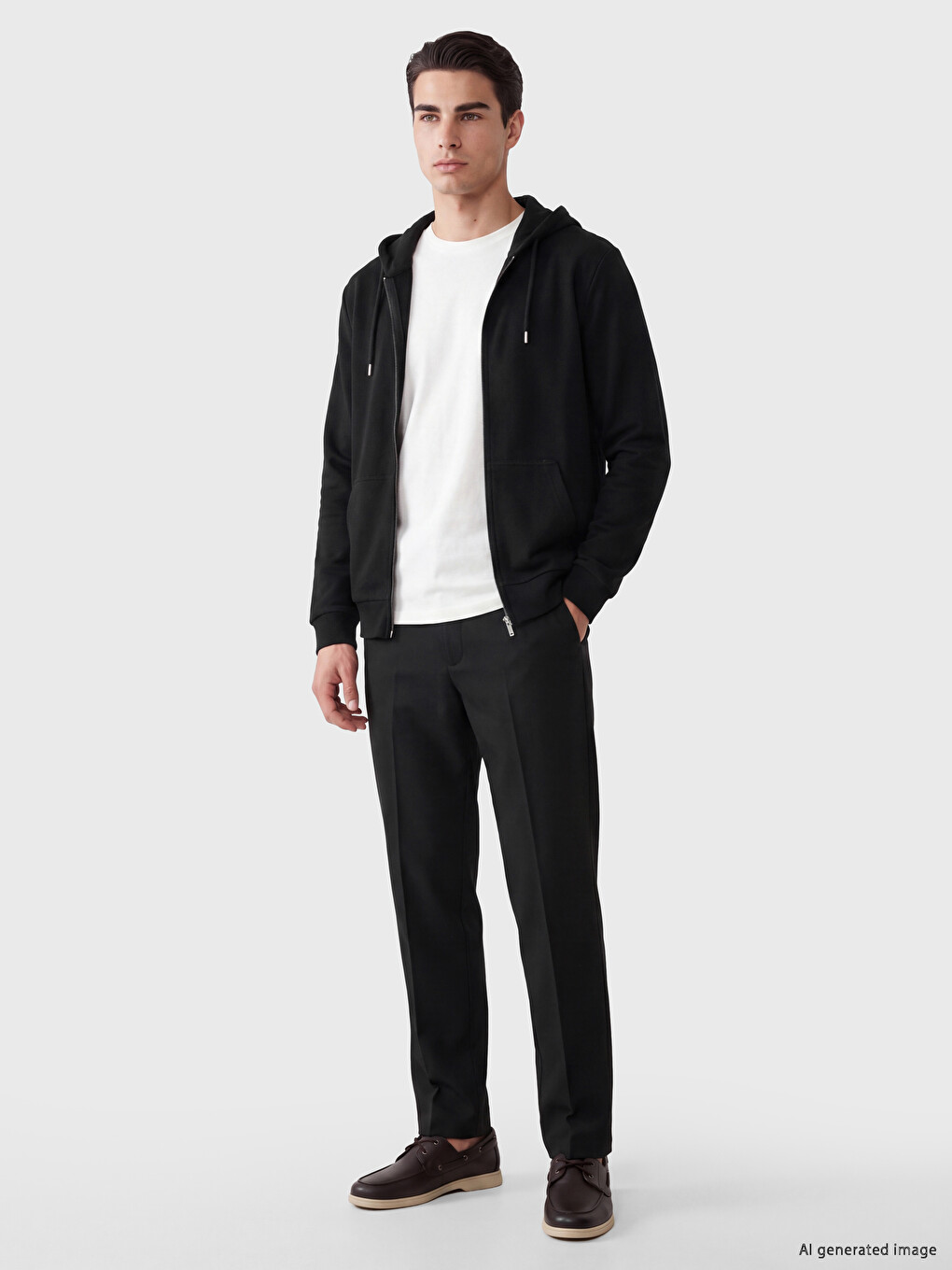 Siyah Kapüşonlu Erkek Fermuarlı Sweatshirt-1