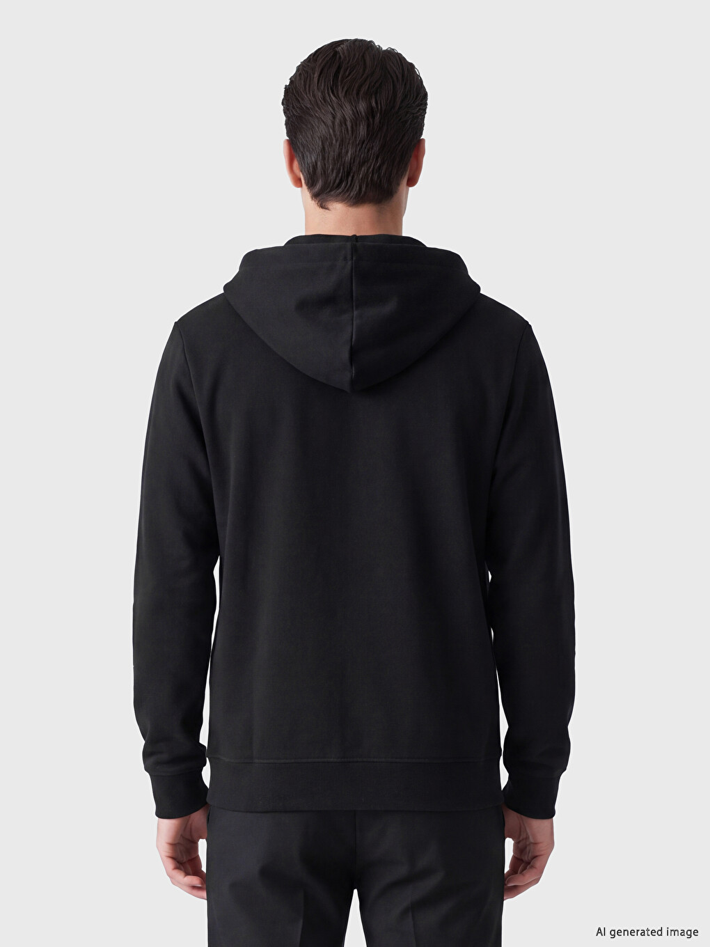 Siyah Kapüşonlu Erkek Fermuarlı Sweatshirt-2