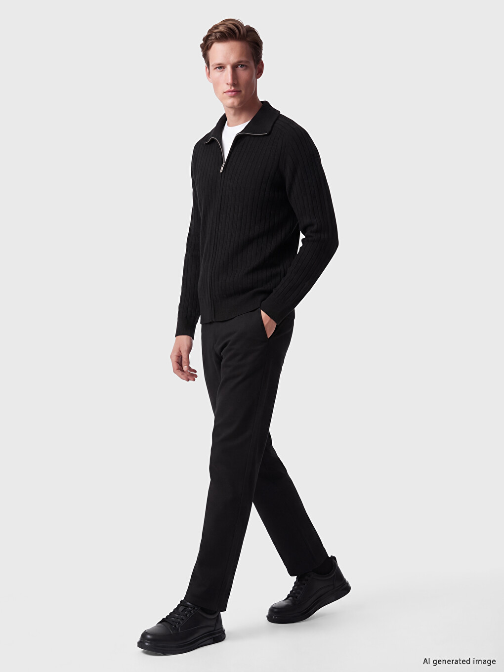Siyah Regular Fit Erkek Triko Hırka-1