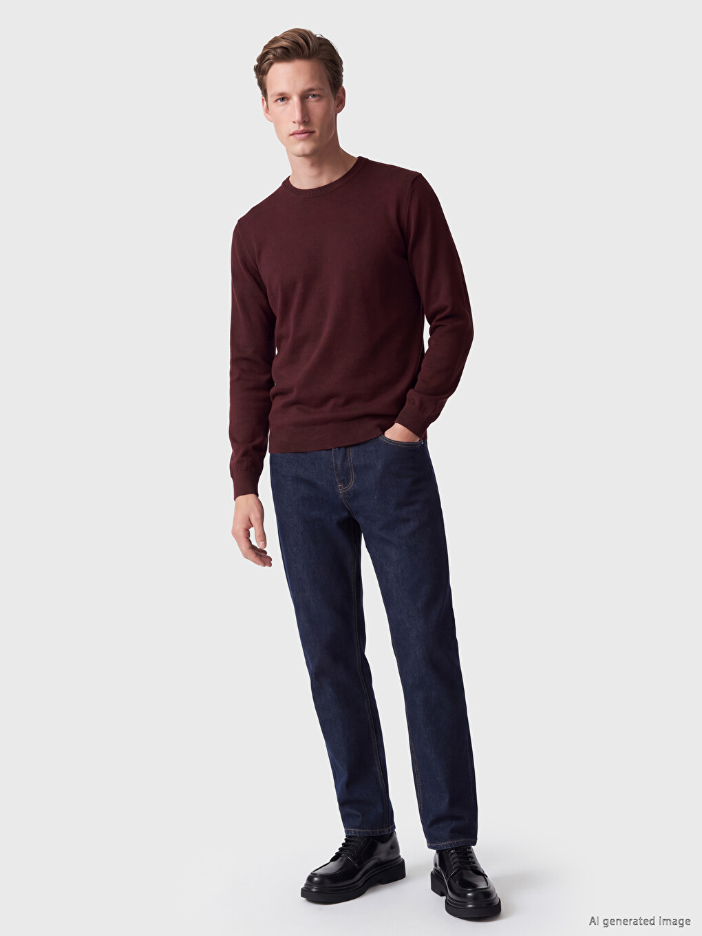 Crew Neck Wool Blended Men's Knitwear Sweater-1