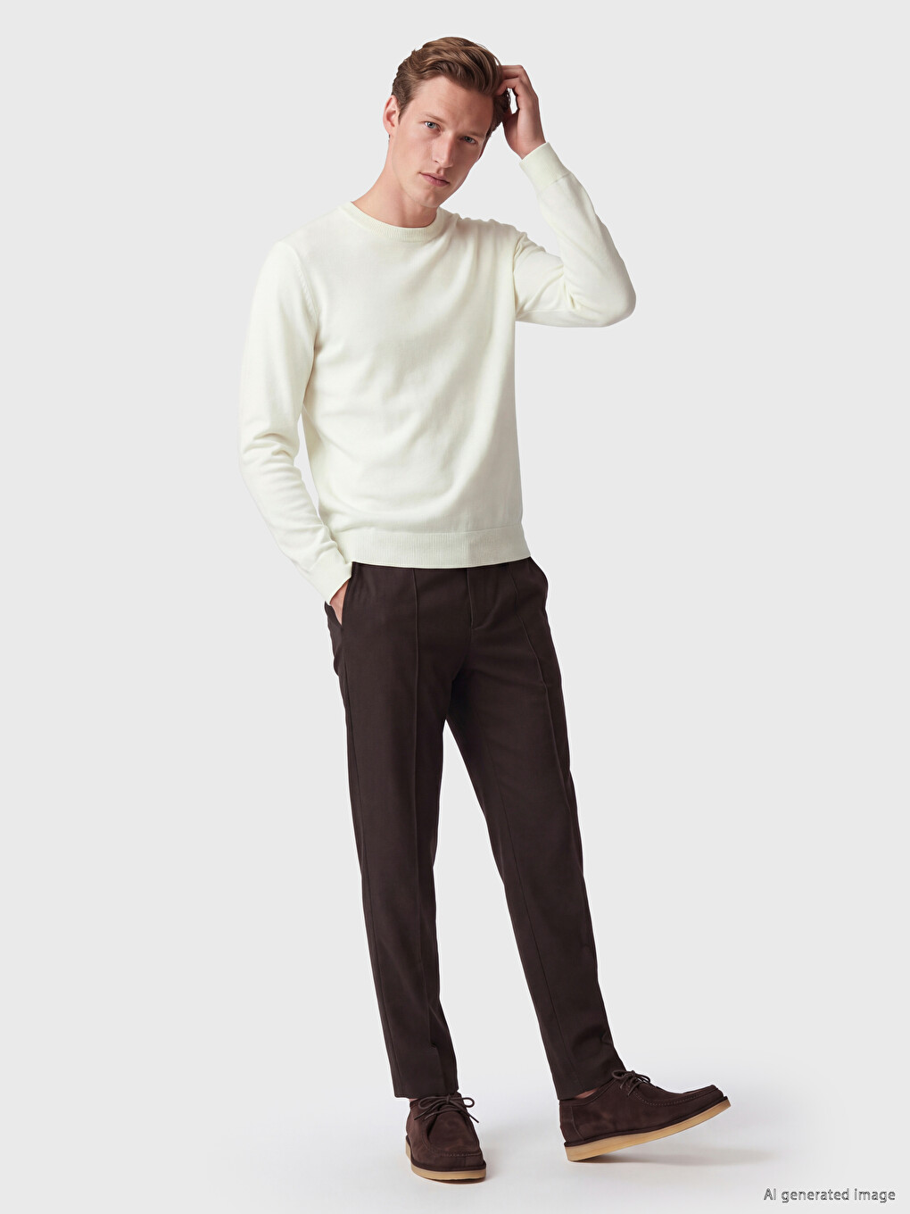 Crew Neck Wool Blended Men's Knitwear Sweater-1