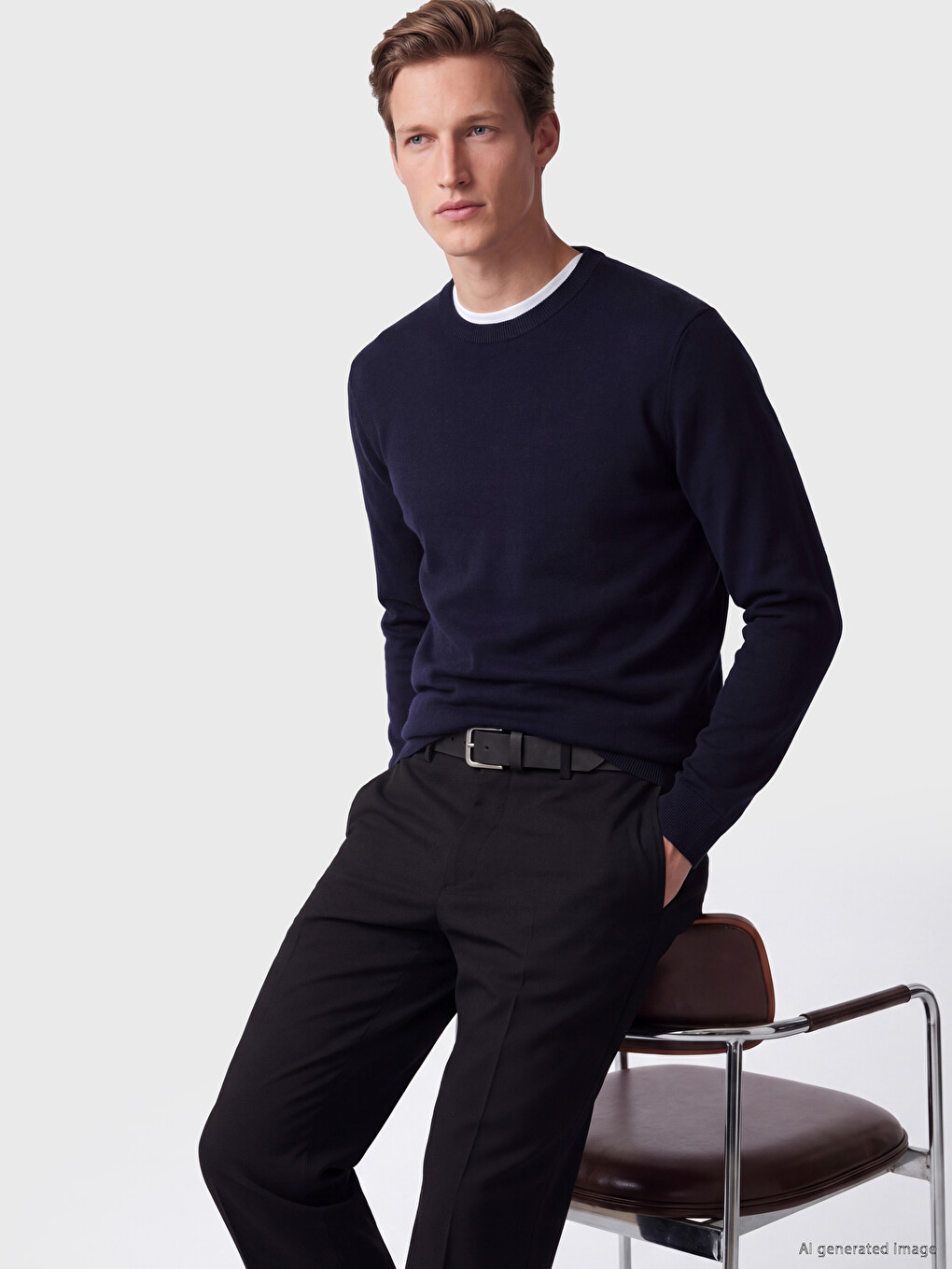 Crew Neck Wool Blended Men's Knitwear Sweater