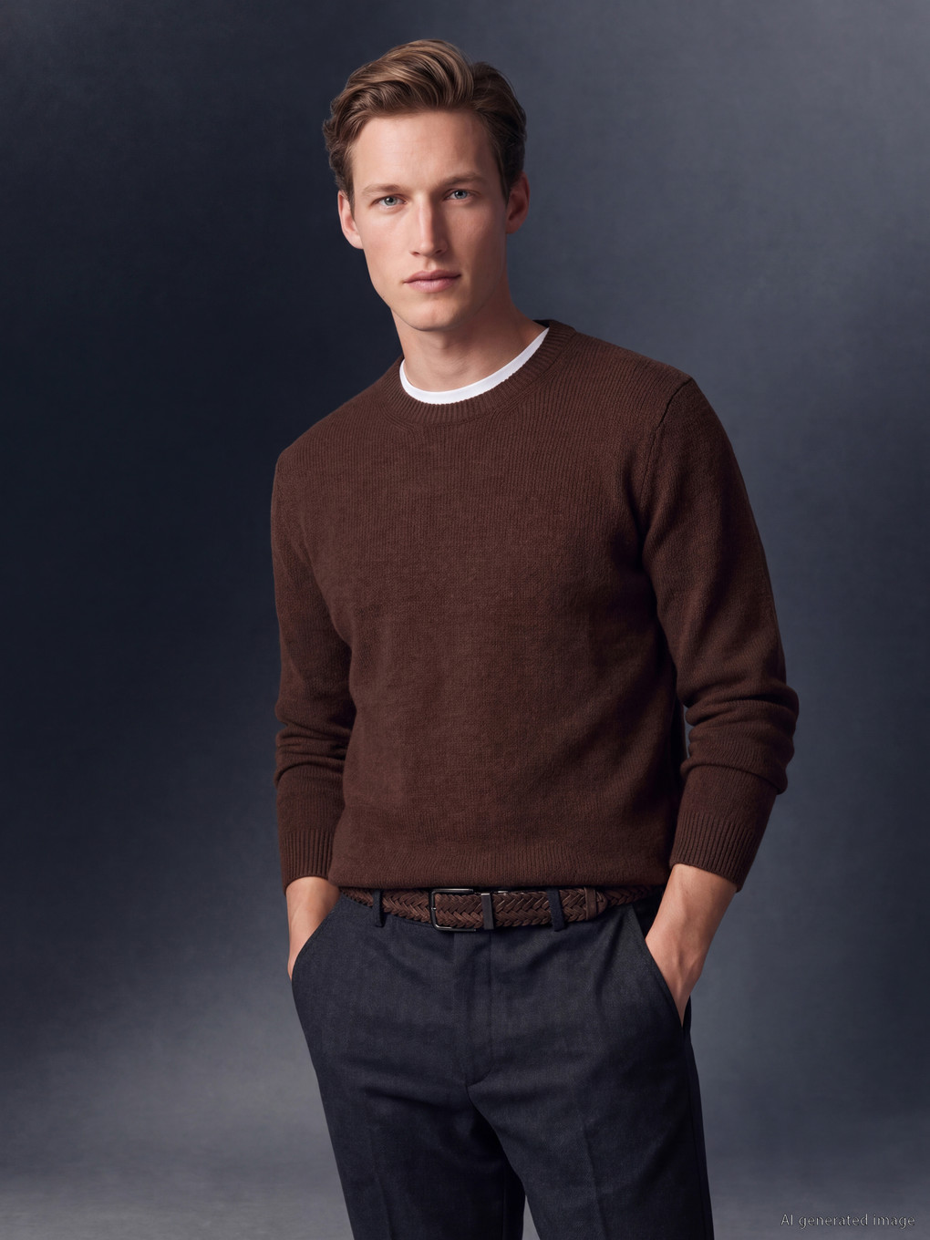 Pull-over En Maille Côtelée À Col Rond Pour Homme