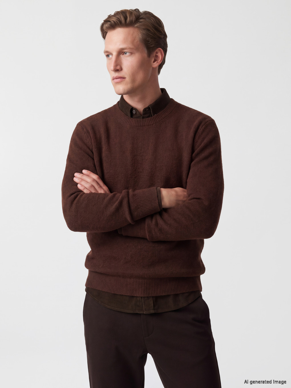 Pull-over En Maille Côtelée À Col Rond Pour Homme-1