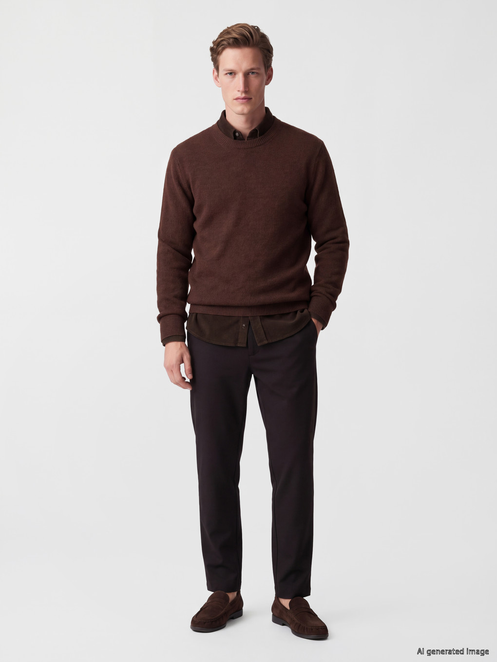 Pull-over En Maille Côtelée À Col Rond Pour Homme-2
