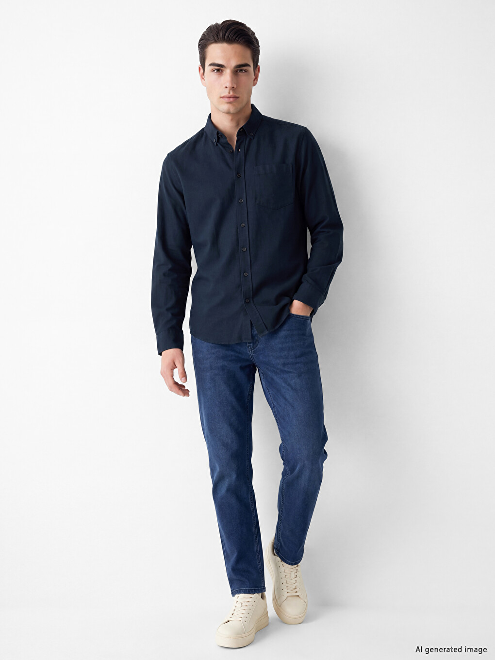 Lacivert Regular Fit Oxford Erkek Gömlek-1