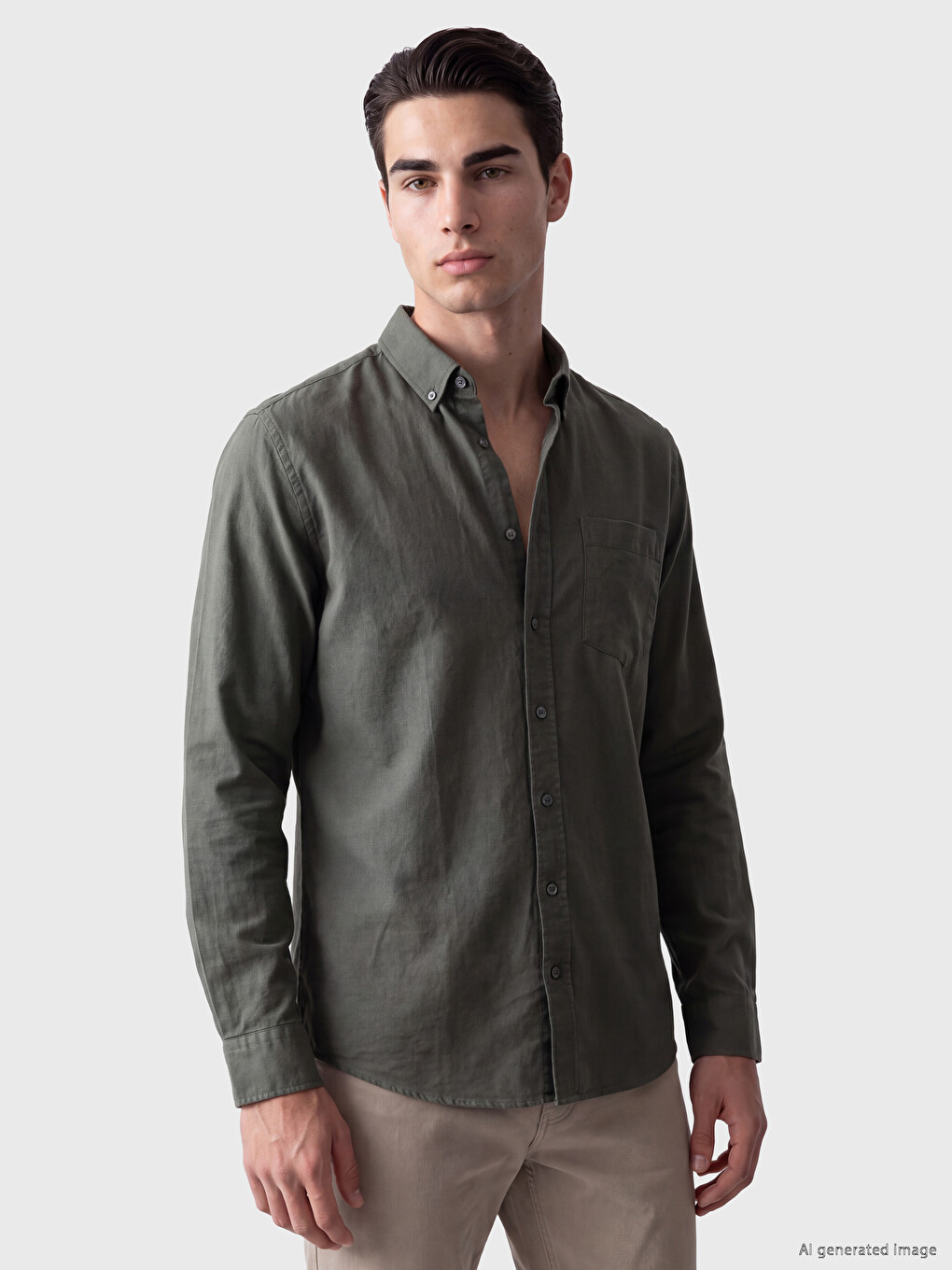 Yeşil Regular Fit Oxford Erkek Gömlek