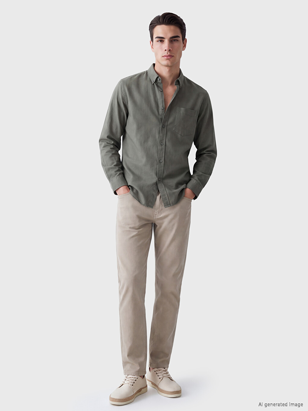 Yeşil Regular Fit Oxford Erkek Gömlek-1