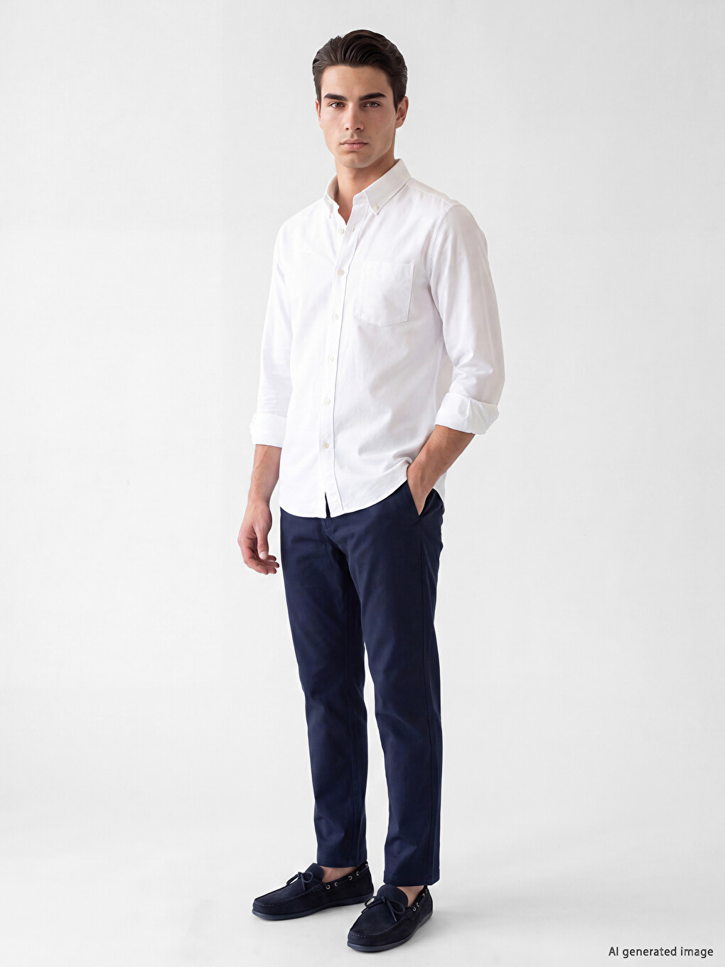 Beyaz Regular Fit Oxford Erkek Gömlek-1