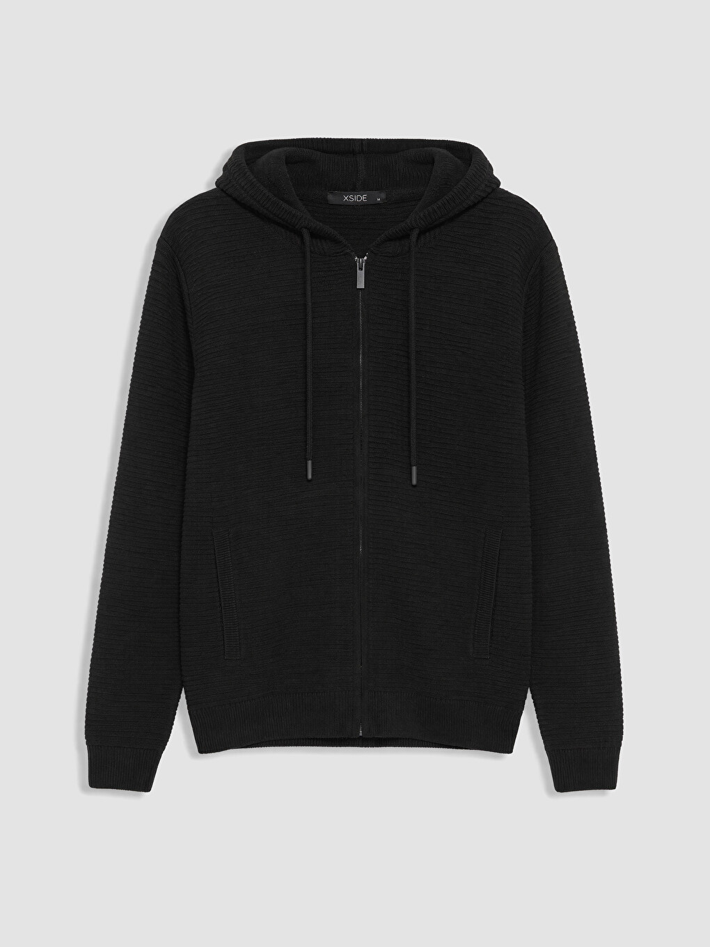 Siyah Regular Fit Kapüşonlu Erkek Triko Hırka-4
