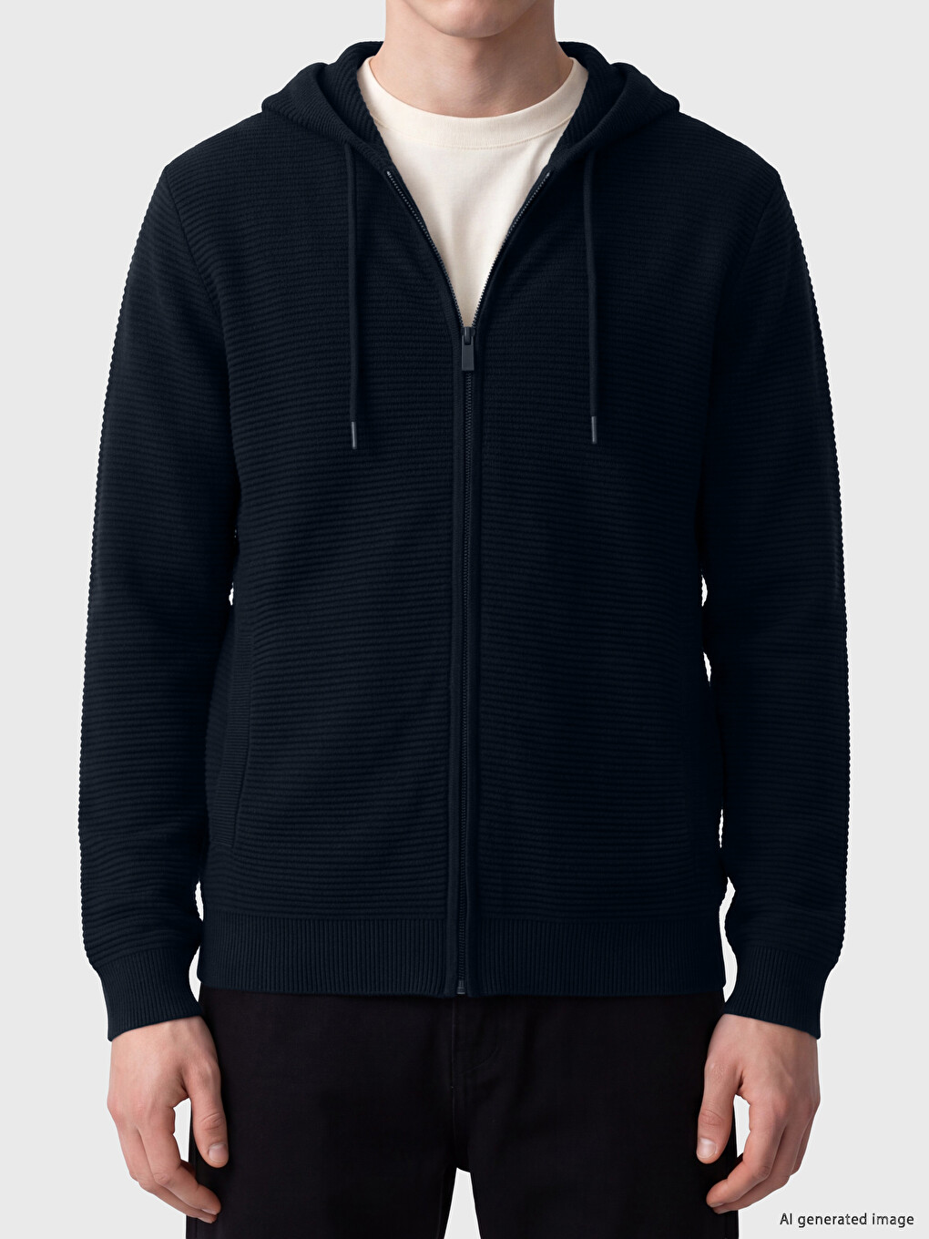 Lacivert Regular Fit Kapüşonlu Erkek Triko Hırka-2