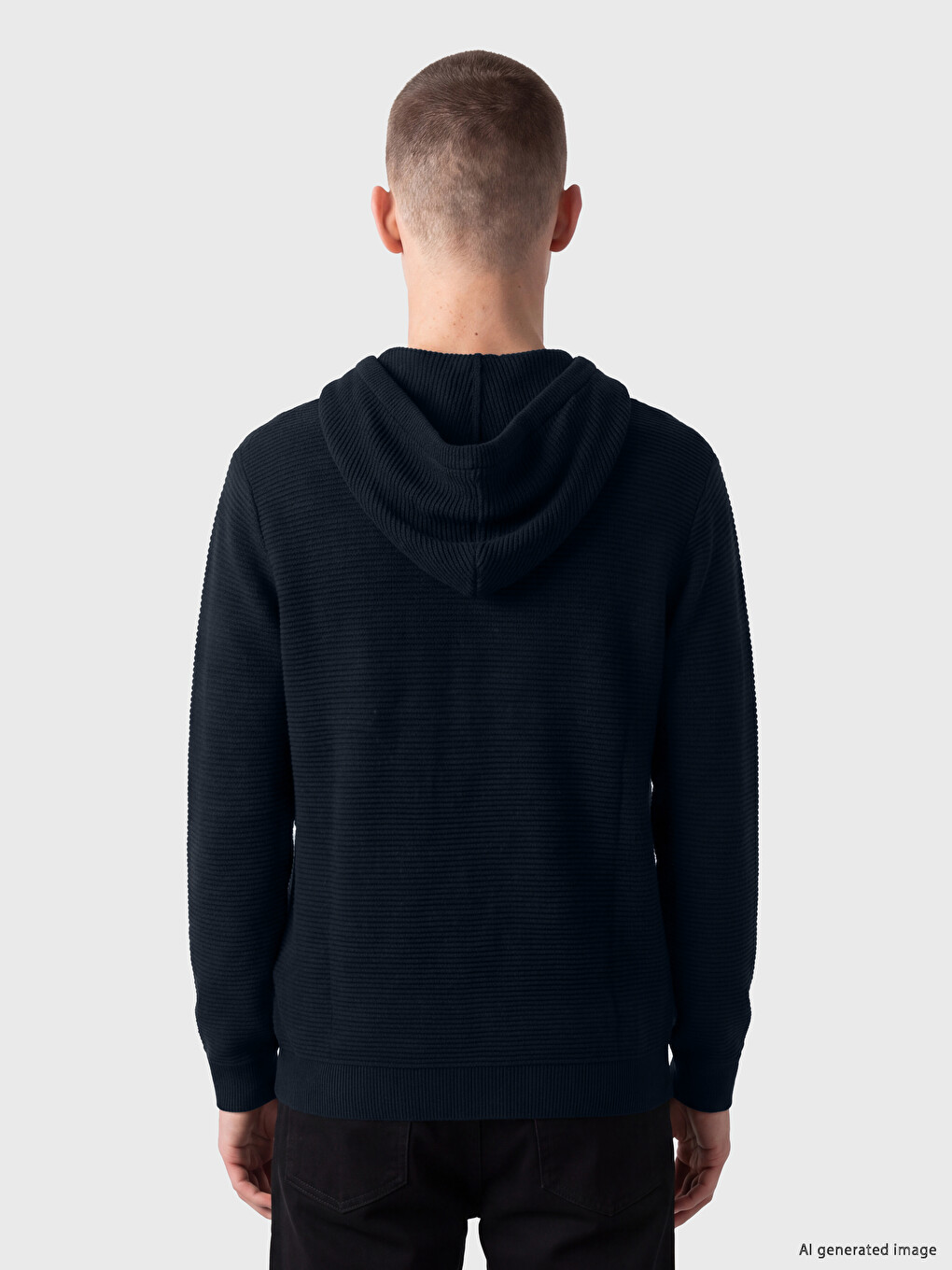 Lacivert Regular Fit Kapüşonlu Erkek Triko Hırka-3